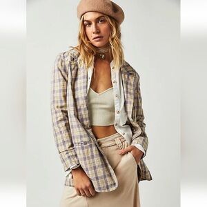 NWT Free People boyfriend plaid Beckett blazer in lilac pattern